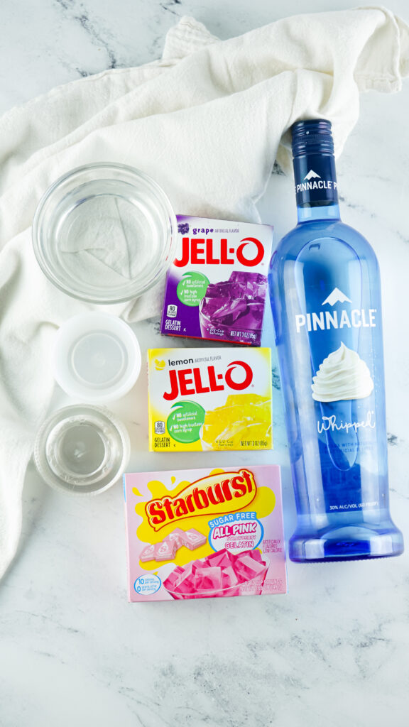 jello shots for easter ingredients on marble table
