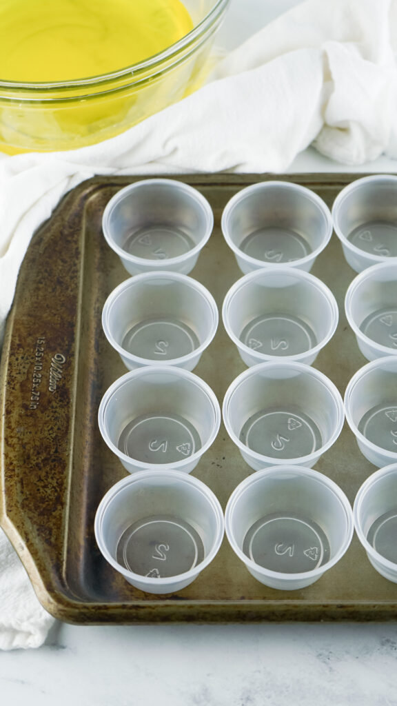 jello shot cups on baking sheet