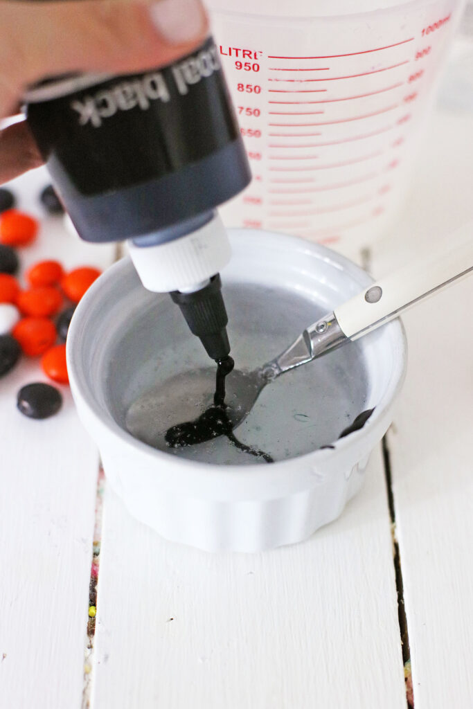black gel food coloring in jello mixture