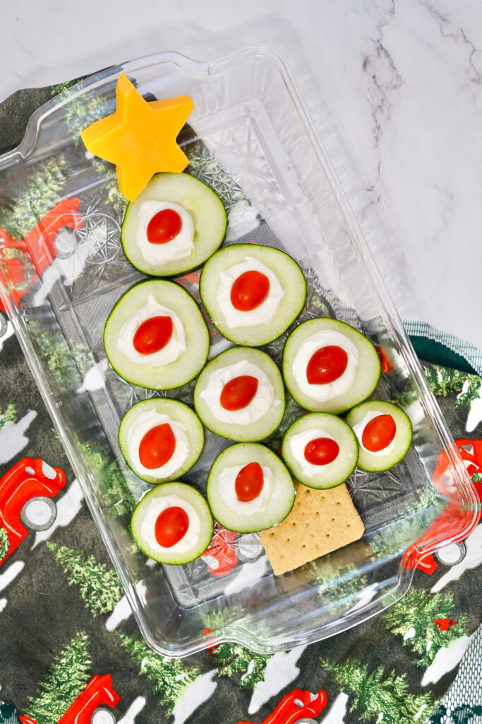 festive cucumber tree appetizer on holiday table
