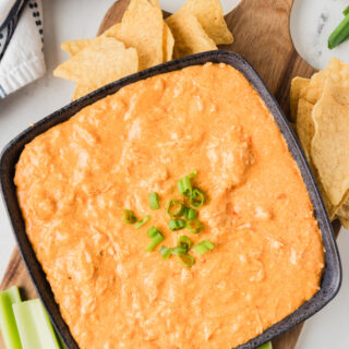 an overhead view of instant pot buffalo chicken dip